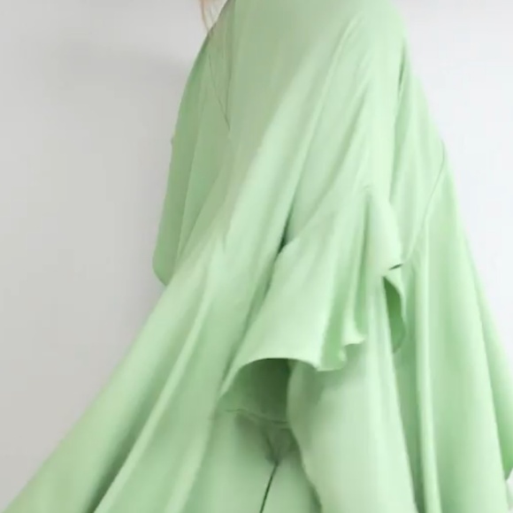 Pastel green long sleeve cascade mock neck top - Picture 10 of 16